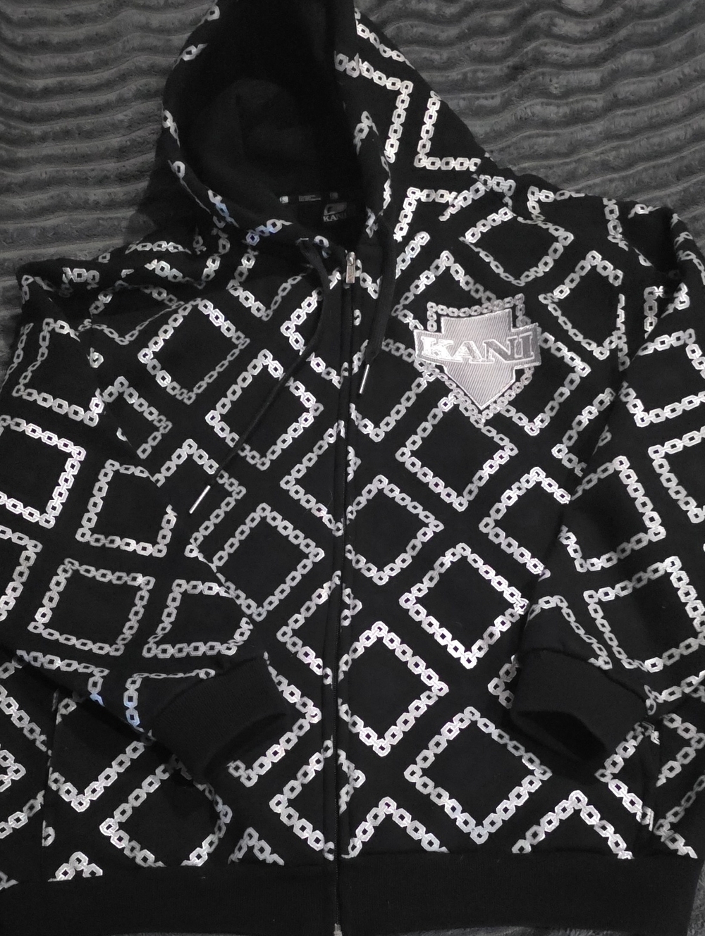Karl Kani Black Hoodie with White Geometric Chain Pattern